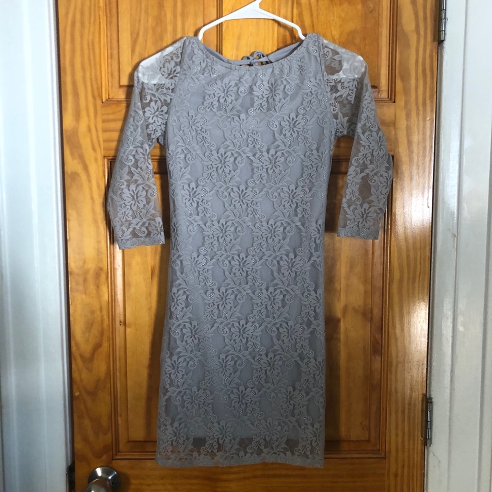 BOGO Grey lace bodycon dress backless 3/4 sleeve